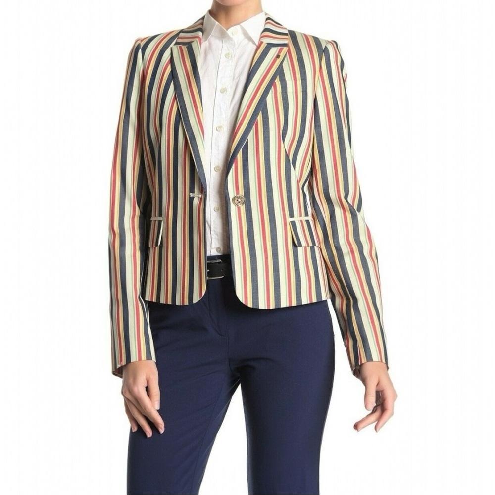 RARE Tommy Hilfiger Womens Striped Multicolored Blazer Jacket Size 6 EUC